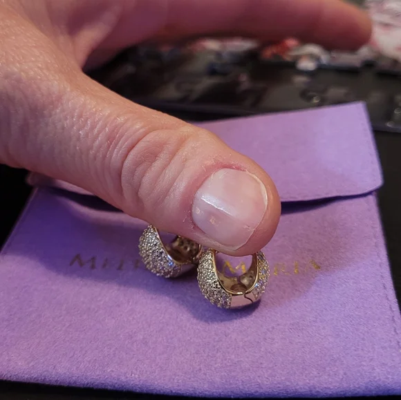 Pave Earrings in Gold and White - Picture 6 of 11